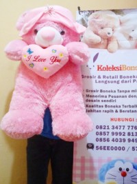jual boneka teddy bear bertopi jumbo warna pink muda,grosir boneka teddy bear jumbo
