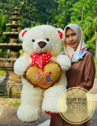 Boneka Teddy Bear Love Printing Jumbo Krem